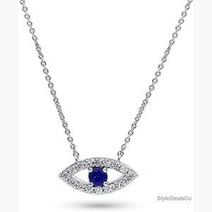 Sterling Silver Evil Eye Pendant Necklace, Cubic Zirconia, 16" Chain